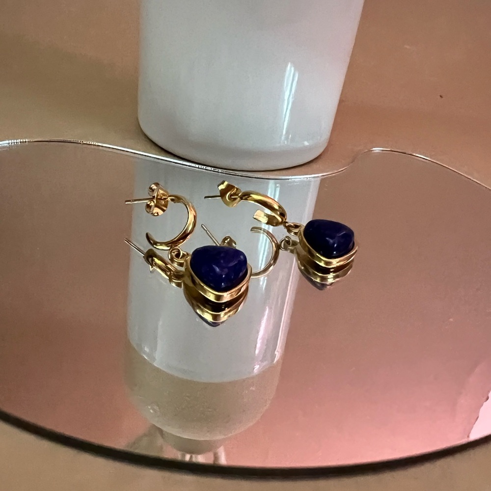 Elegant Gold and Blue/Green Earrings Bohemian Stone Pendant Hoop Earrings